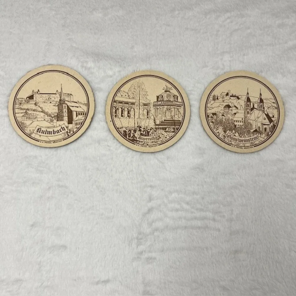 Vintage German Beer Coasters Set of 6 K. Prossl Munchen Bavaria Souvenir Cities